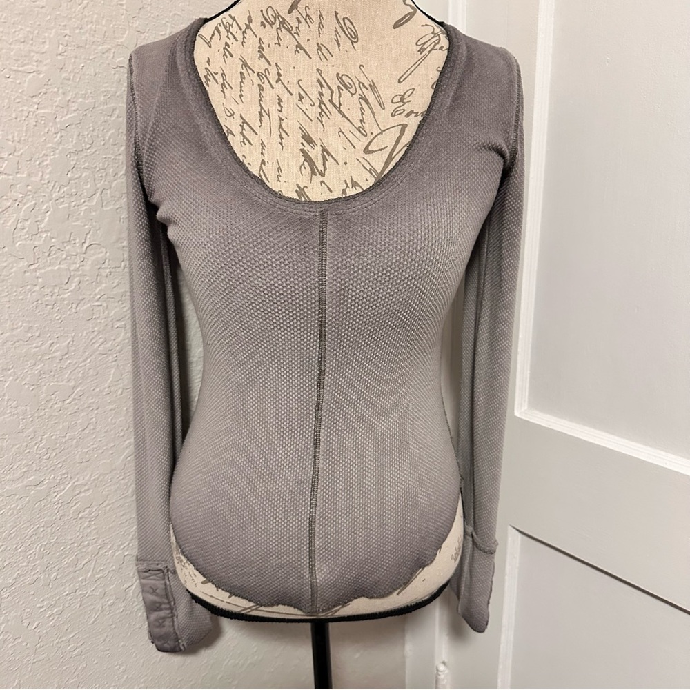 Free People We The Free Dark Side Thermal Washed Ombré Long Sleeve Top